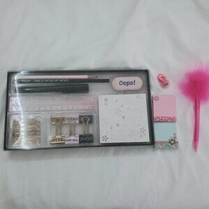 TOP Touch Of Pink Stationery Box Set Cute Desk Supplies Paper Clips Pen Notes